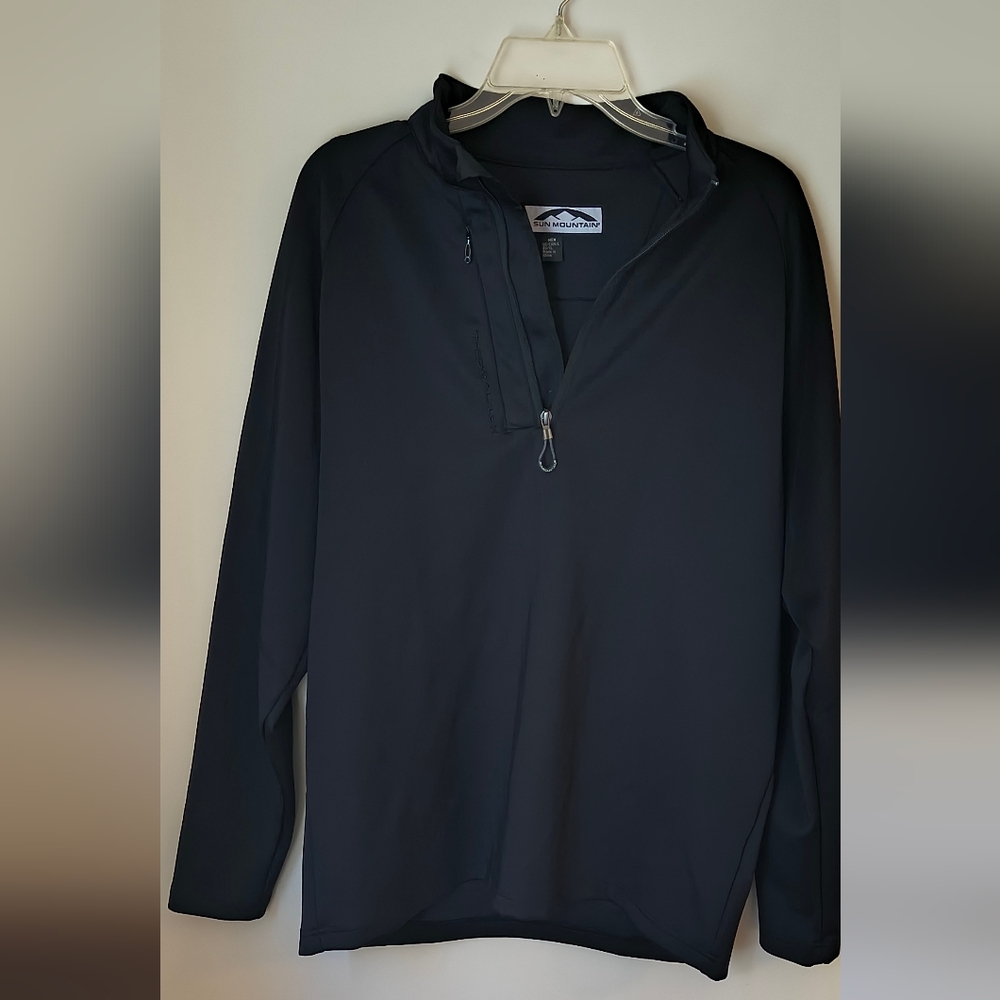 Sun Mountain Mens Large Golf Jacket Quarter Zip Pullover Black Performance